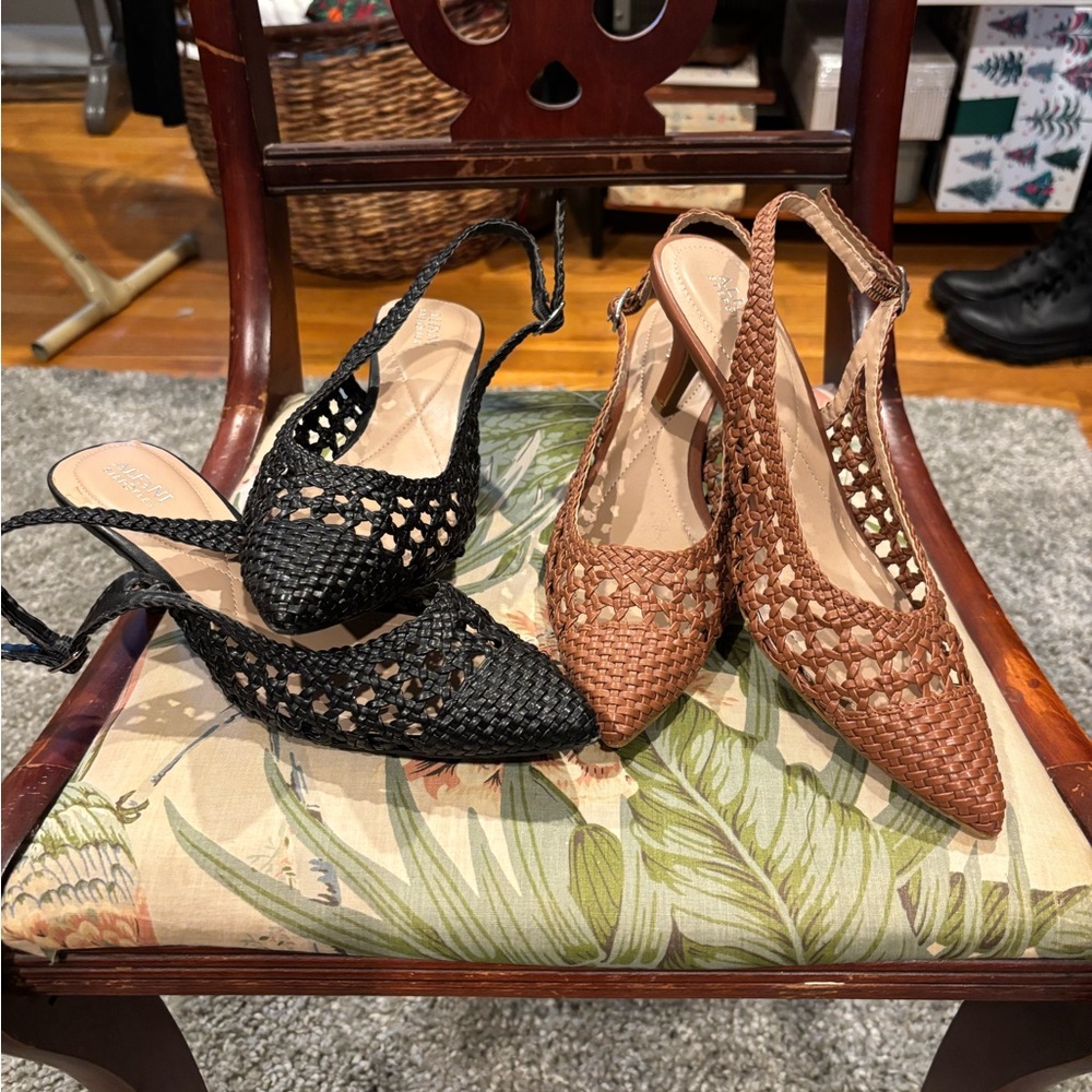 2 Pairs! Elegant Woven Slingback Heels - Black and Brown